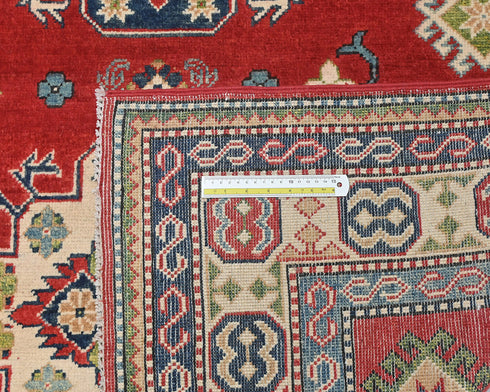 5x7 Red Kuba Afghan Hand Knotted Wool Area Rug